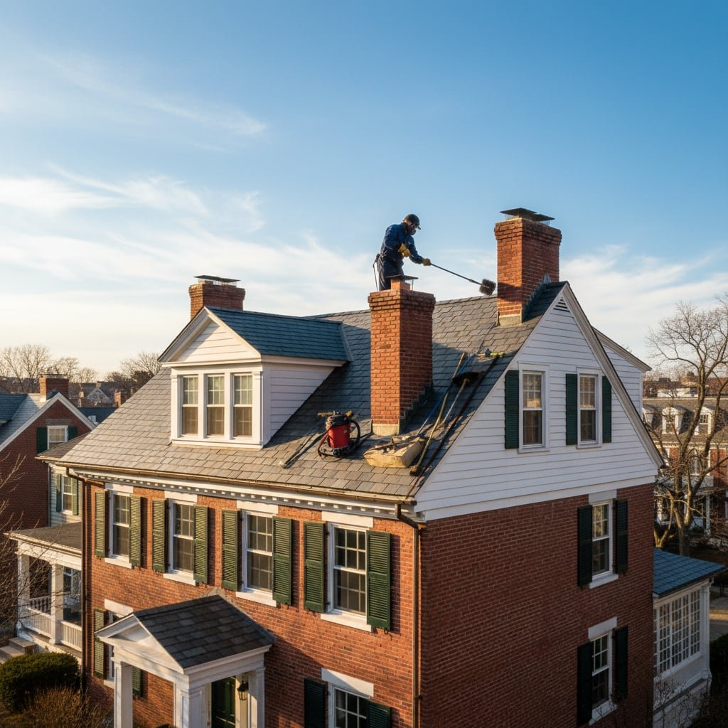 Jacob Chimney Sweep team working on chimney